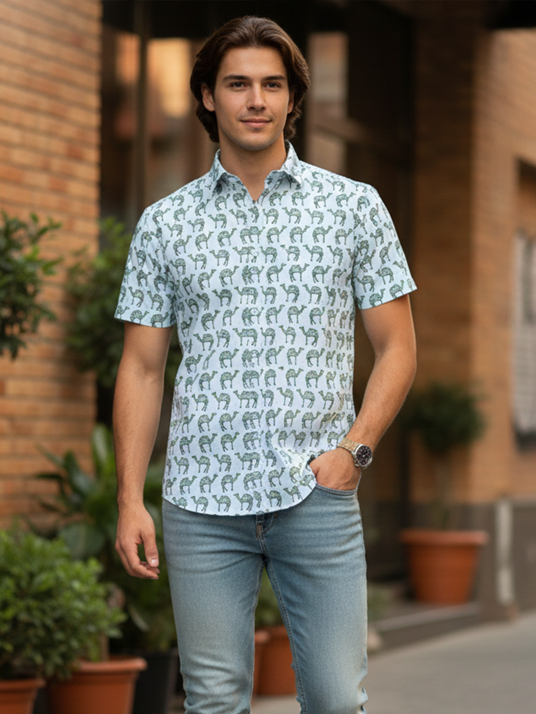 White Camel Sanganeri printed Half sleeve shirt