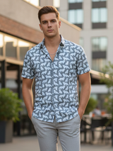 Dark Grey Cat printed Sanganeri Half sleeve shirt