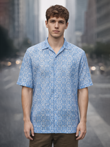 Teal Blue Half Sleeve Crochet Shirt