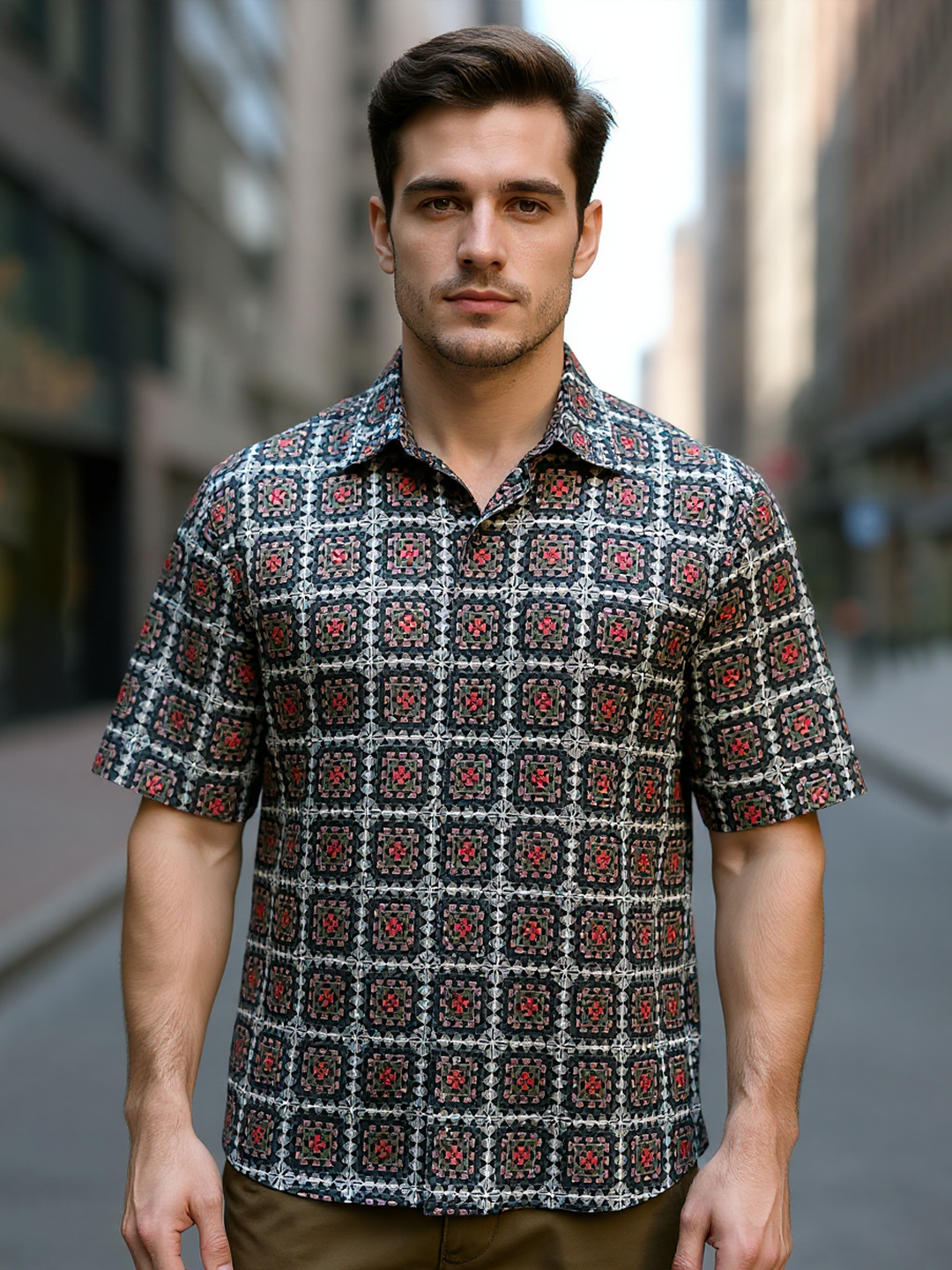 Green Half Sleeve Crochet Shirt