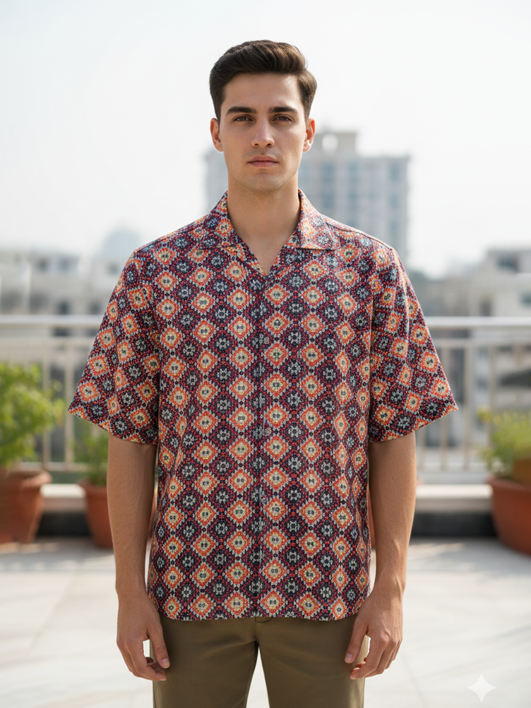 Multicolor Half Sleeve Crochet Shirt