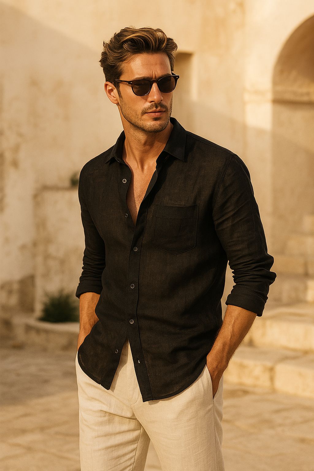 Black Linen blend full sleeves shirt