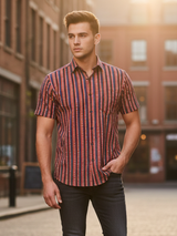 Tistabene Red & Blue Half Sleeves Sanganeri Shirt