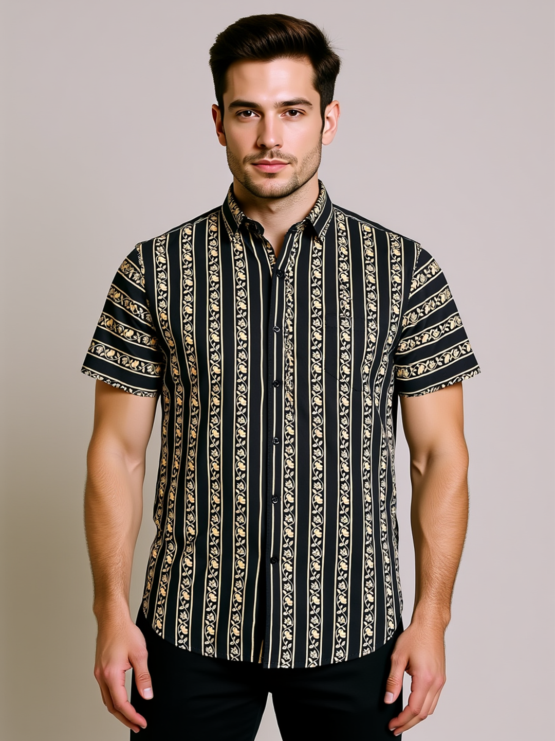 Tistabene Navy Blue Half Sleeves Sanganeri Shirt