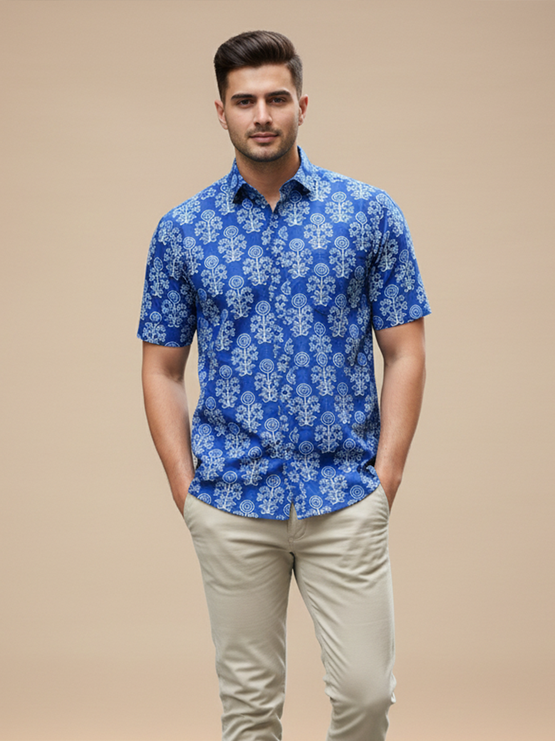 Tistabene Indigo Half Sleeves Sanganeri Shirt