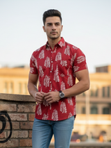 Tistabene Ruby Red Half Sleeves Sanganeri Shirt