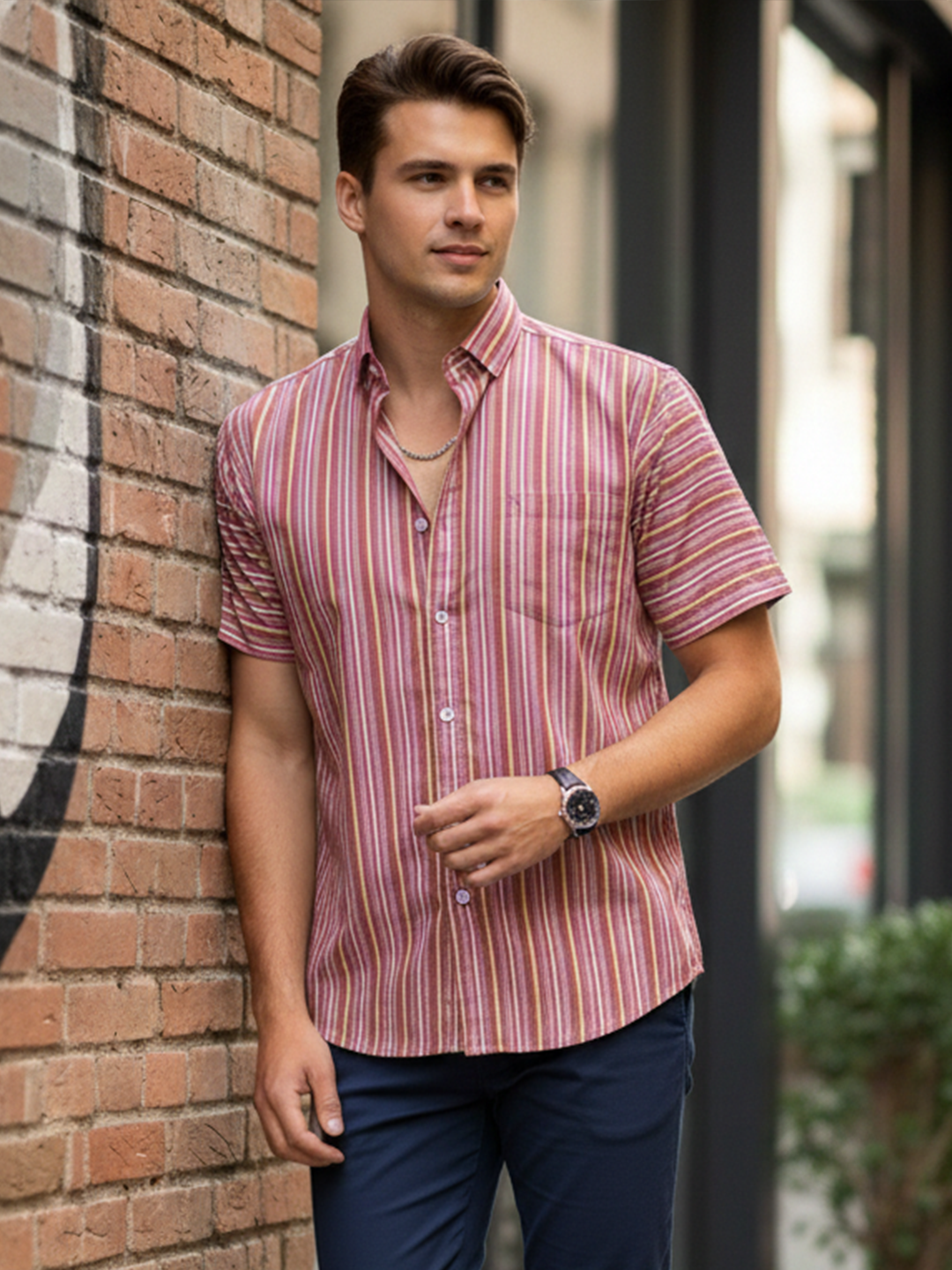 Tistabene Magenta Half Sleeves Sanganeri Shirt
