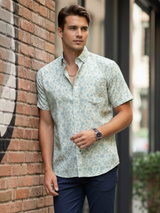 Light Blue Floral Sanganeri Printed Half Sleeves Shirt