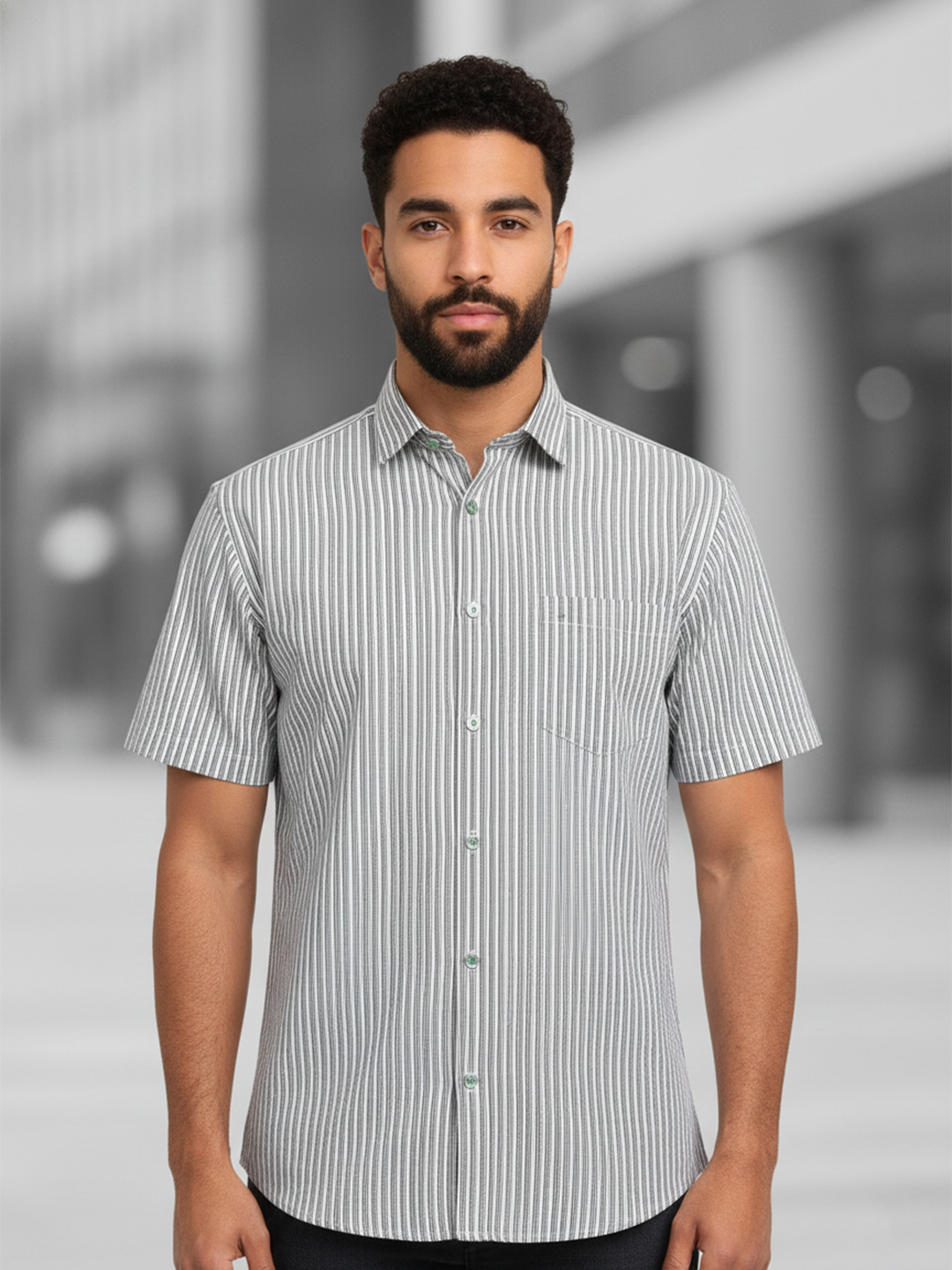 Multicolor Stripes Sanganeri Printed Half Sleeves Shirt