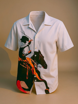 Cavalry Charge Art Printed Cuban Collar Oversized Shirt