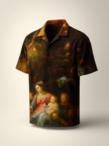 Multicolor 3D Printed Cuban Collar Oversized Shirt