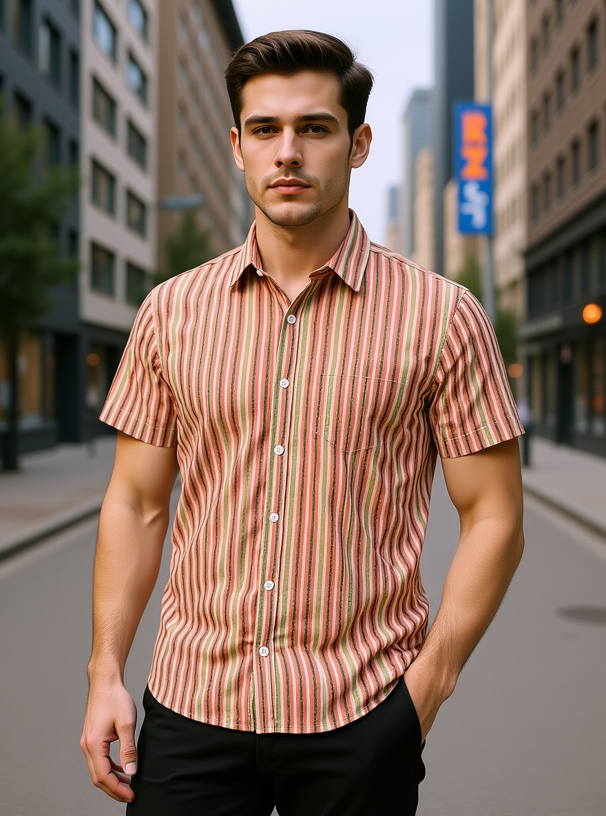 Multicolor Stripes Sanganeri Printed Half Sleeves Shirt