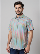 Multicolor Stripes Sanganeri Half Sleeves Shirt