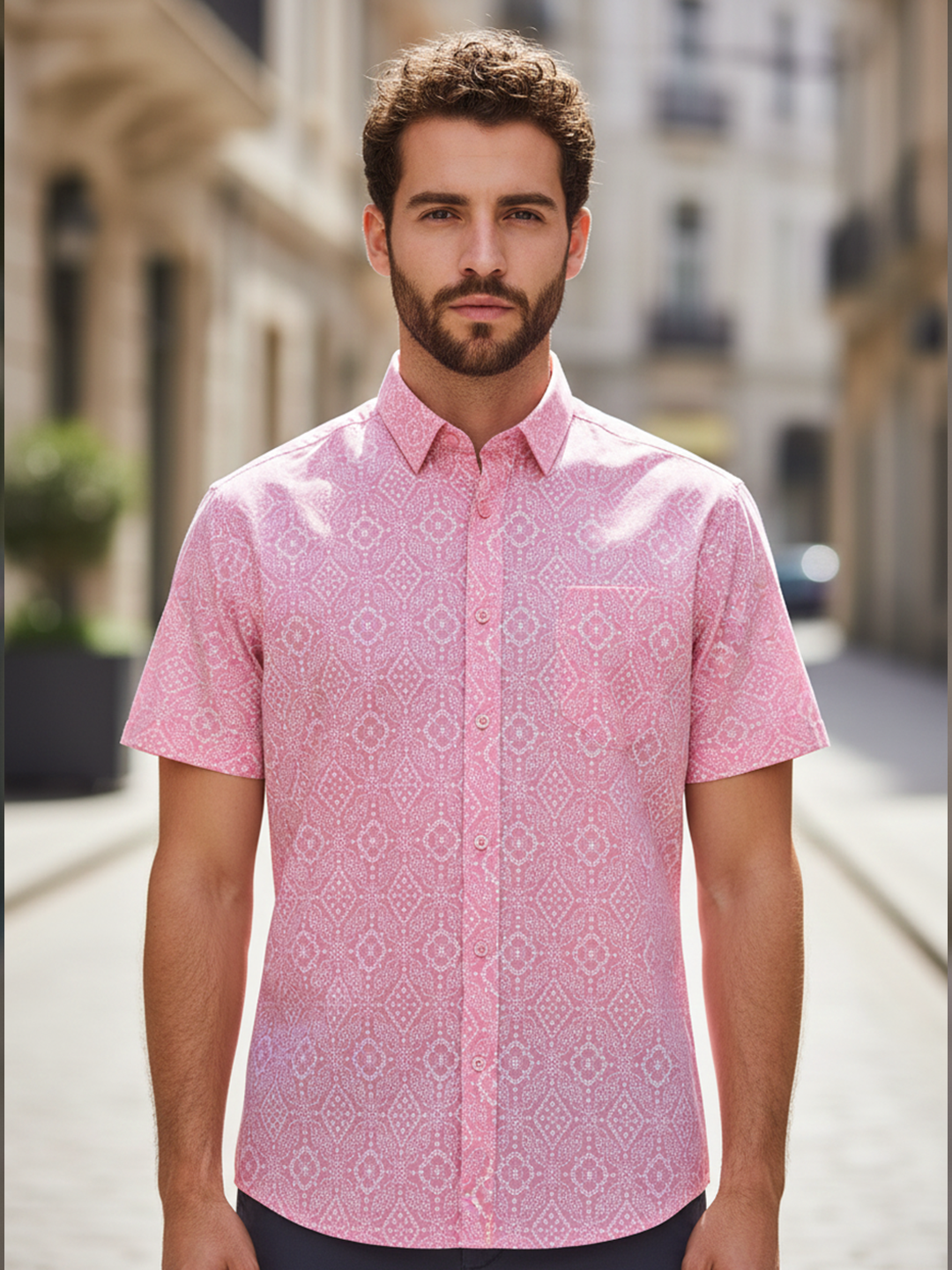 Mauve Bandhani Sanganeri Half Sleeves Shirt