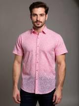 Mauve Bandhani Sanganeri Half Sleeves Shirt