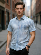Off White Geometric Sanganeri Half Sleeves Shirt