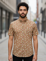 Light Brown Motif Sanganeri half Sleeves Shirt