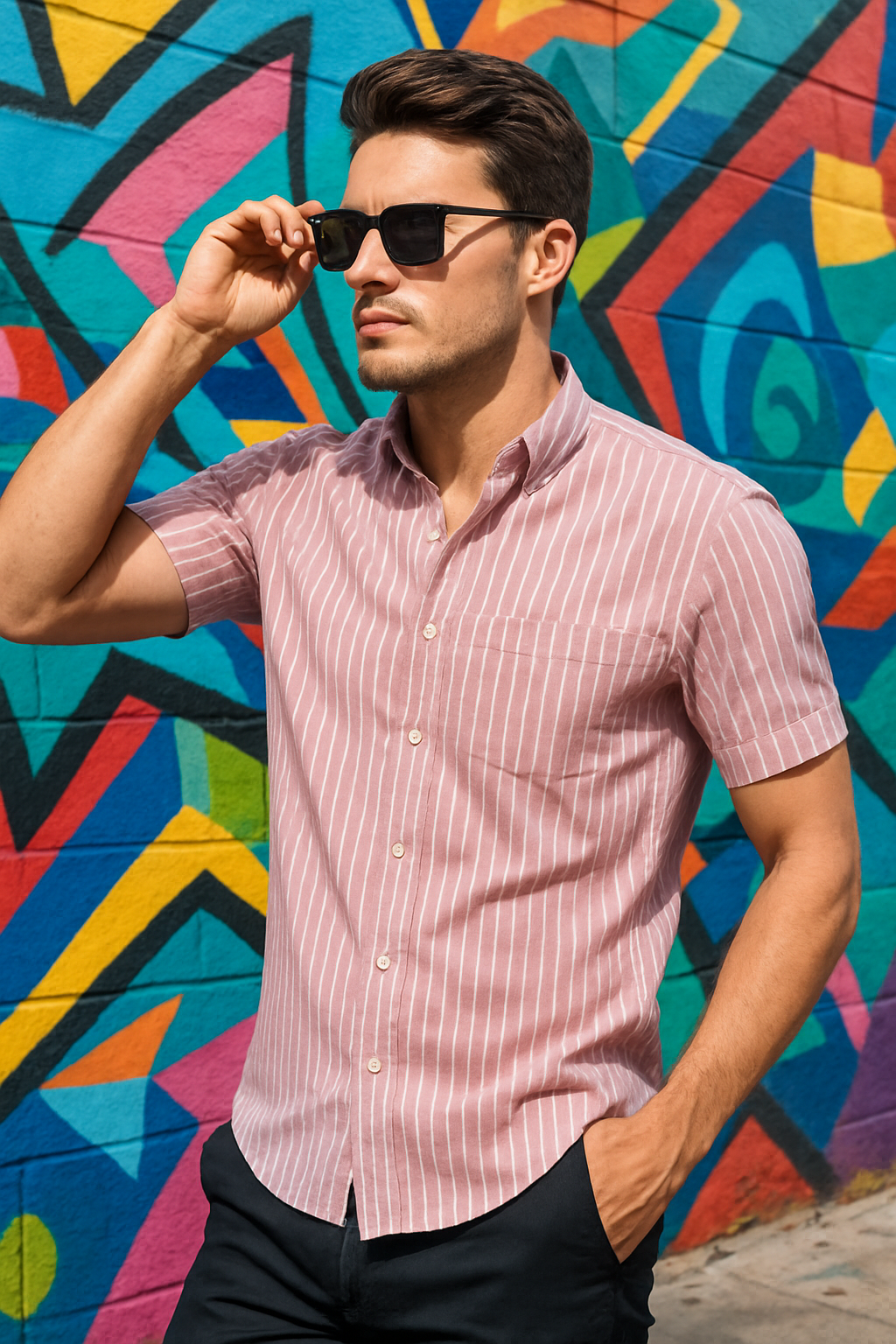 Lavender Stripes Sanganeri Half Sleeves Shirt