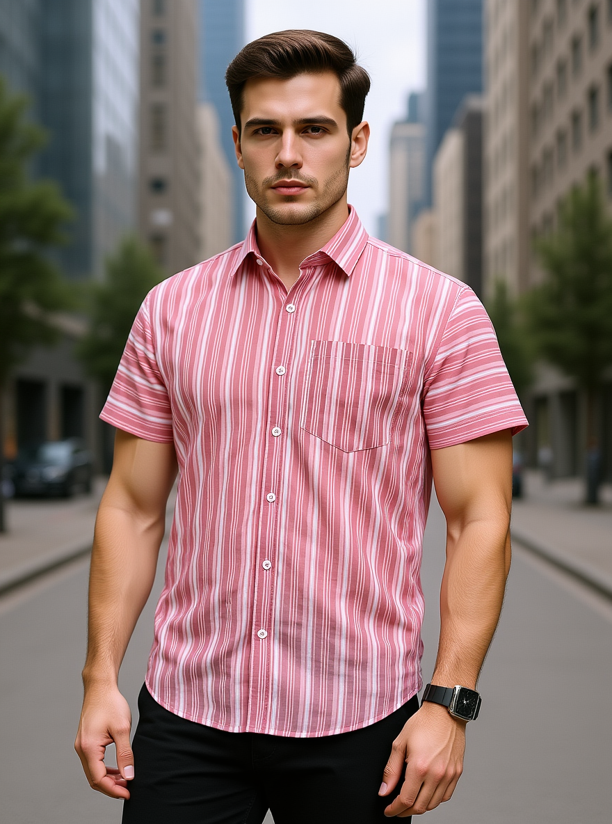 Rosewood Stripes Sanganeri Half Sleeves Shirt