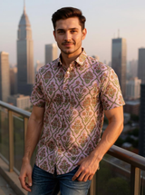 Pink Floral Sanganeri Half Sleeves Shirt