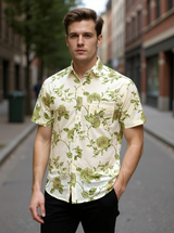 Off White Floral Sanganeri Half Sleeves Shirt