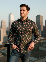 Bottle Green Floral Buti Sanganeri Full Sleeves Shirt