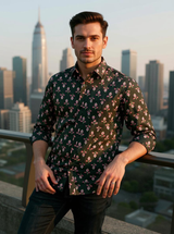 Bottle Green Floral Buti Sanganeri Full Sleeves Shirt