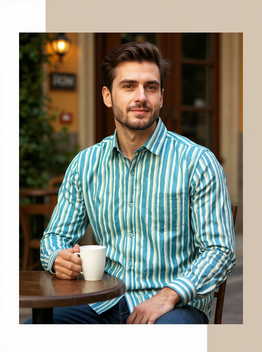 Sky Blue Stripes Sanganeri Full Sleeves Shirt