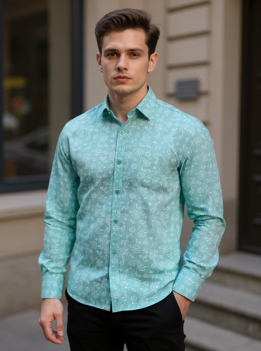 Aqua Sanganeri Floral Full Sleeves Shirt
