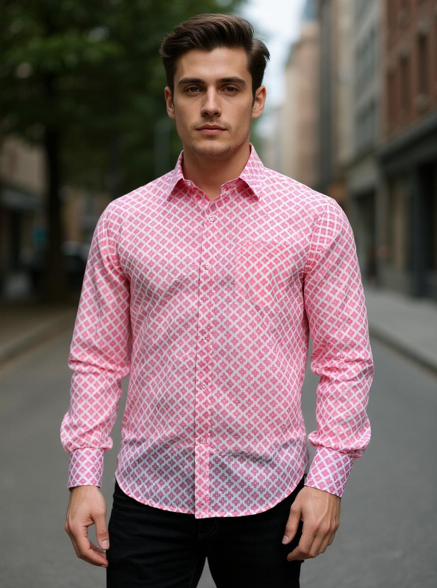 Pink Sanganeri Diamond Full Sleeves Shirt