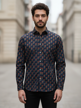 Steel Blue Floral Sanganeri Full Sleeves Shirt