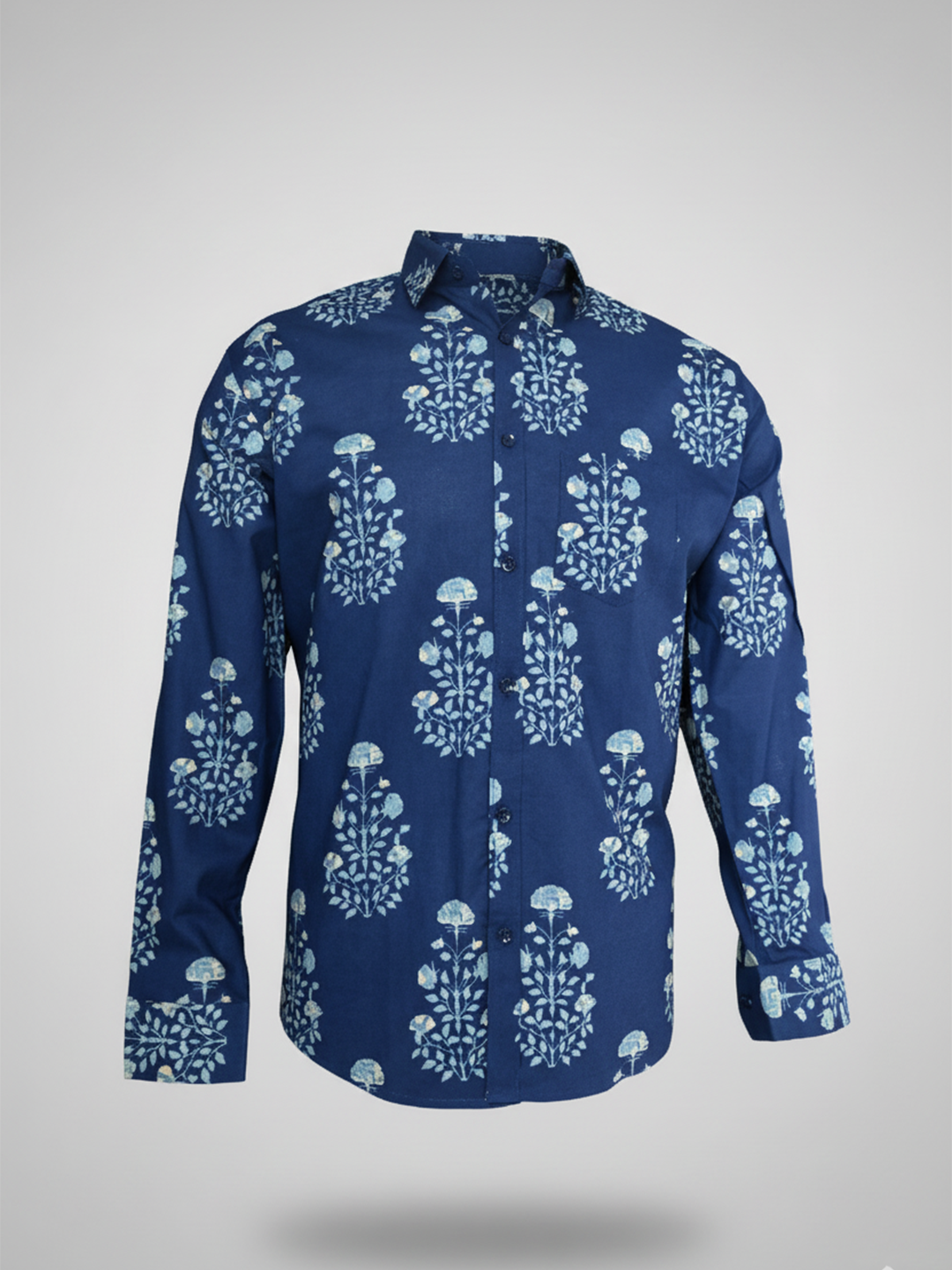 Indigo Floral Sanganeri Full Sleeves Shirt