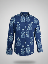 Indigo Floral Sanganeri Full Sleeves Shirt