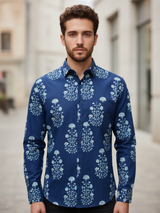 Indigo Floral Sanganeri Full Sleeves Shirt