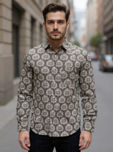 Grey Classic Brocade Sanganeri Full Sleeves Shirt