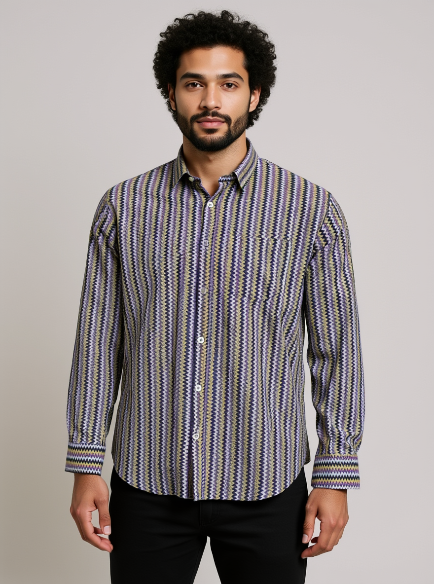 Multi Zig-Zag Sanganeri Full Sleeves Shirt