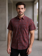 Red Abstract Sanganei Half Sleeves Shirt