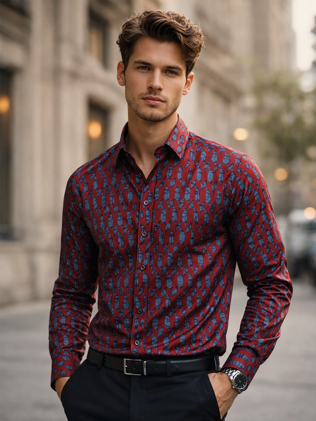 Red Abstract Sanganei Full Sleeves Shirt