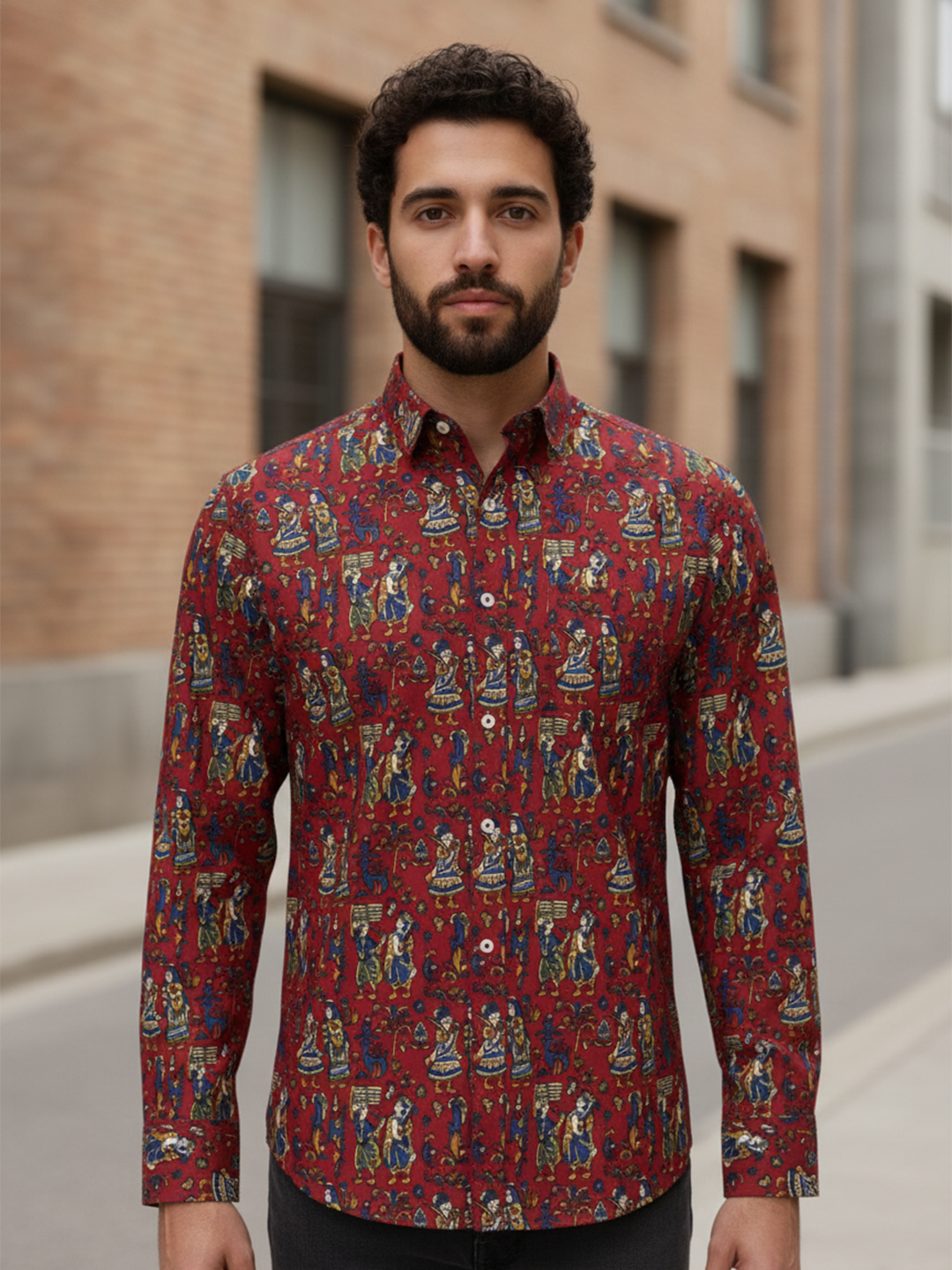 Red Kalamkari Sanganeri Full Sleeves Shirt