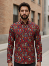 Red Kalamkari Sanganeri Full Sleeves Shirt