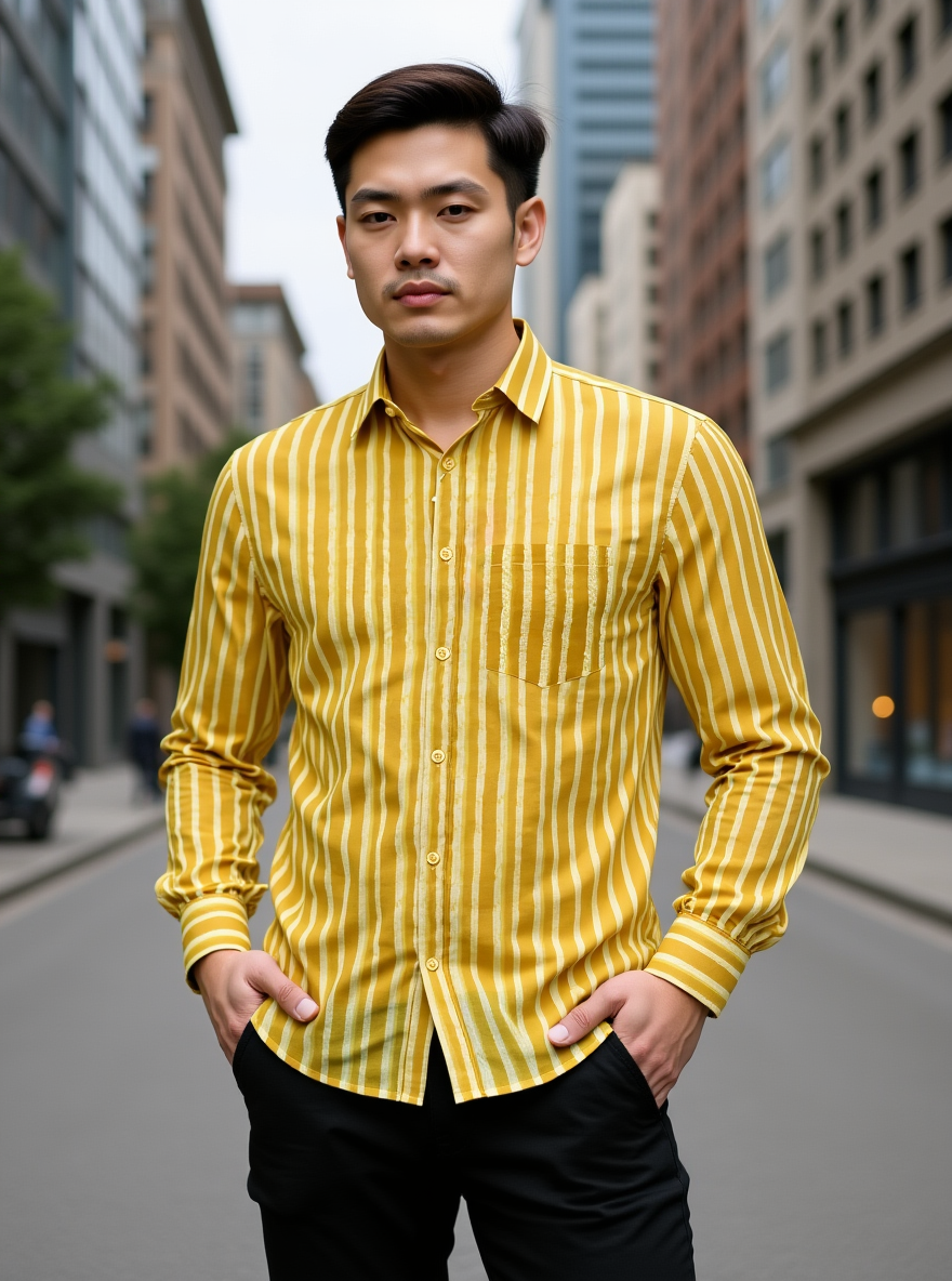Yellow Stripes Sanganeri Full Sleeves Shirt