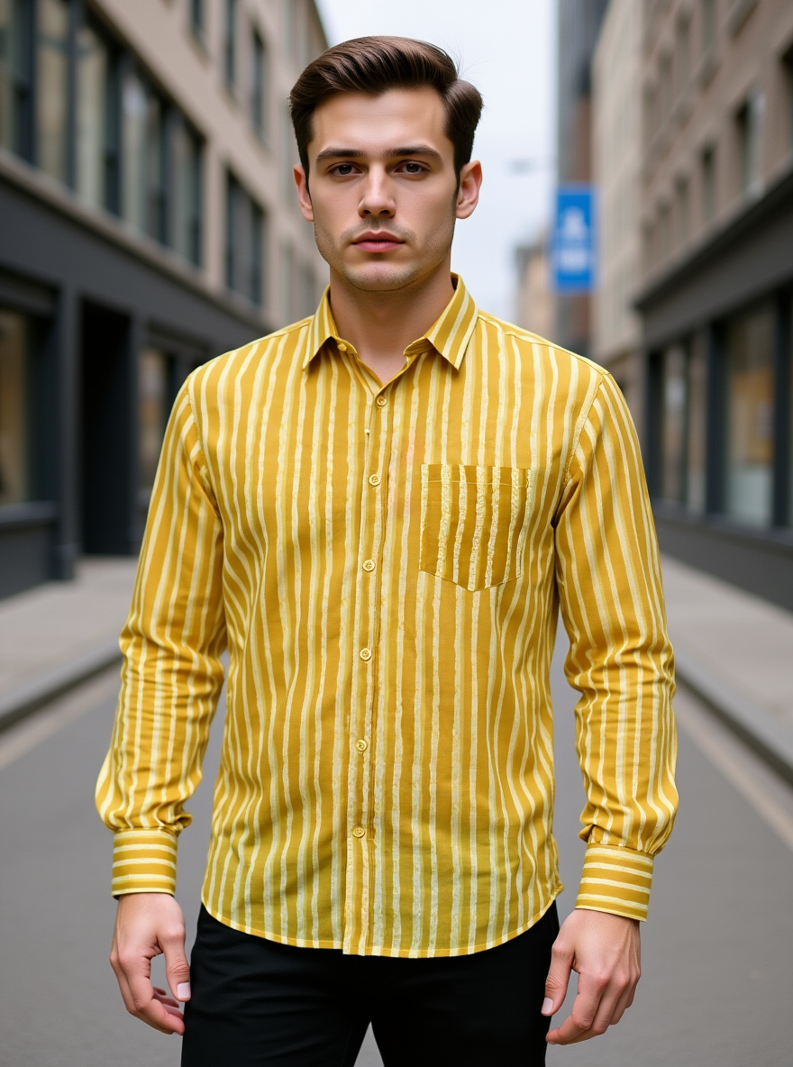 Yellow Stripes Sanganeri Full Sleeves Shirt