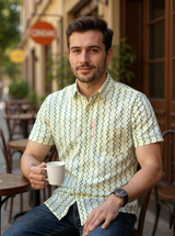 White Zig-Zag Sanganeri Half Sleeves Shirt