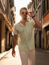 White Zig-Zag Sanganeri Half Sleeves Shirt