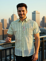 White Zig-Zag Sanganeri Half Sleeves Shirt