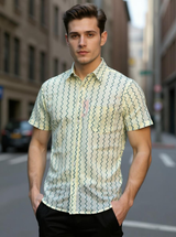 White Zig-Zag Sanganeri Half Sleeves Shirt