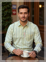 White Zig-Zag Sanganeri Full Sleeves Shirt