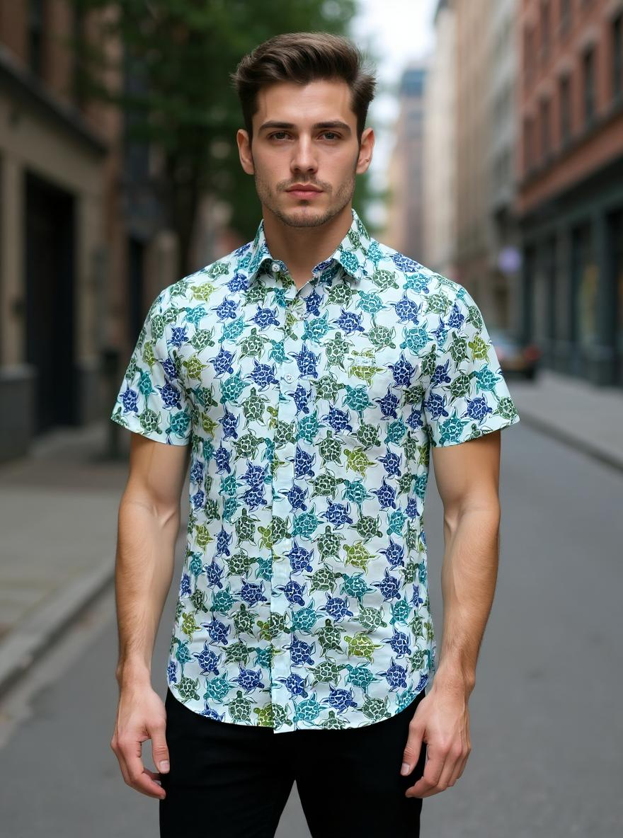 Multi Turtle Sanganeri Half Sleeves Shirt