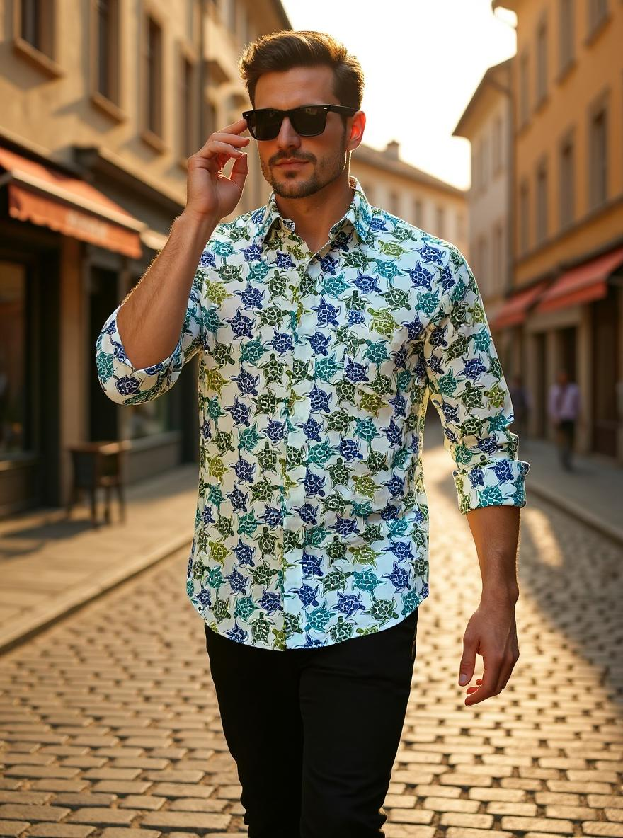 Multi Turtle Sanganeri Full Sleeves Shirt