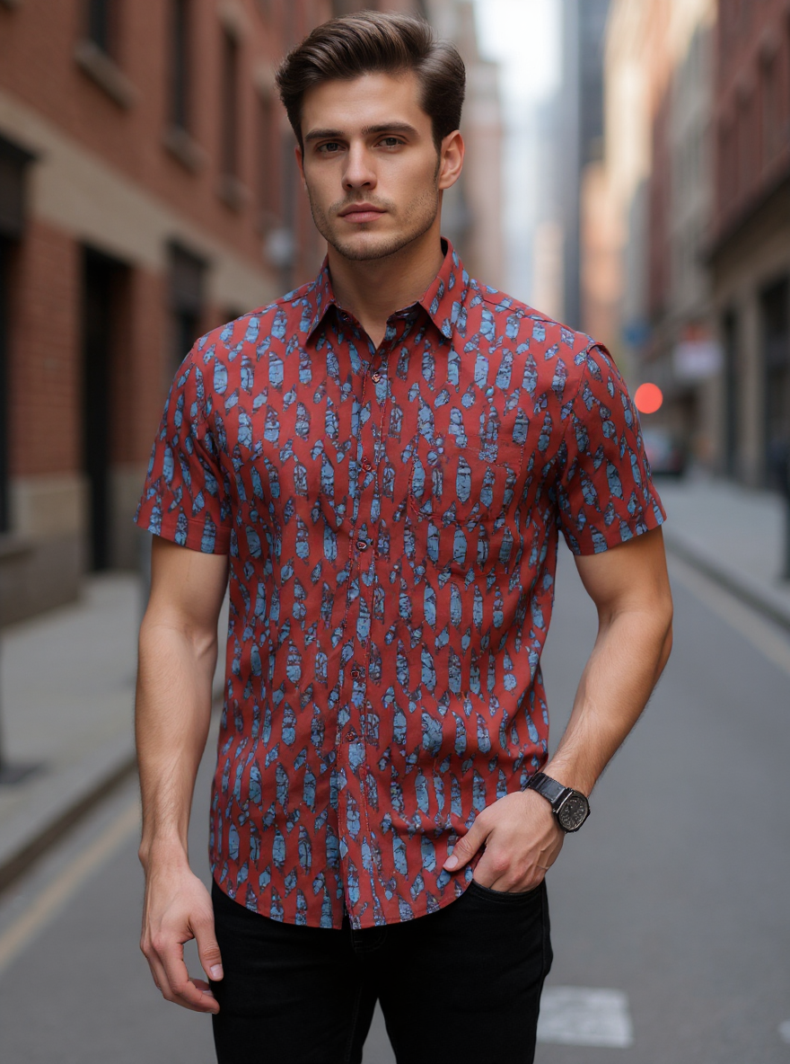Black Abstract Sanganei Half Sleeves Shirt